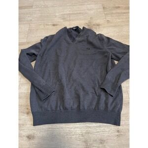 Fred Perry Mens V-Neck Sweater Grey Merino Wool Cotton XL Punk Oi! Blitz Sham 69